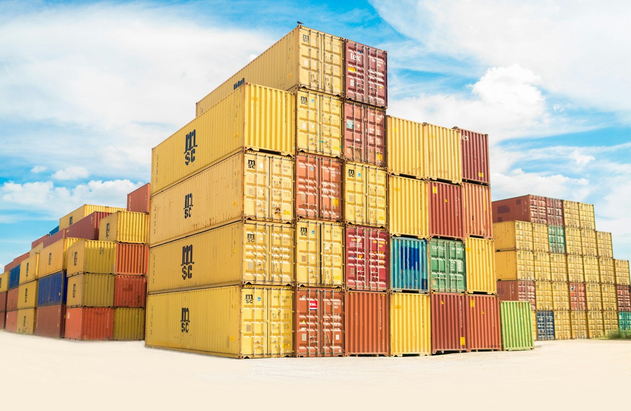 Shipping containers at an international freight port