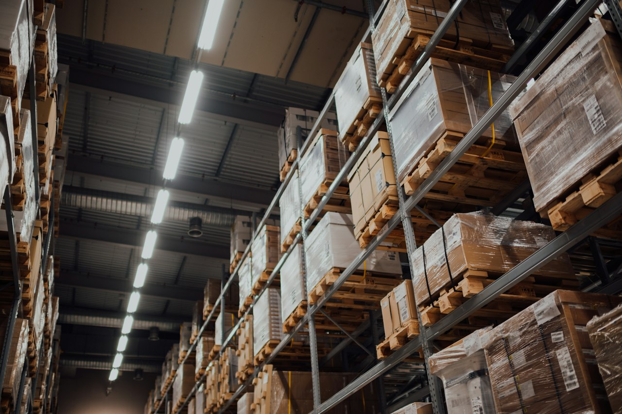 A logistics warehouse representing B2B supply